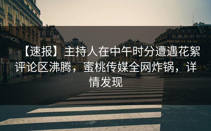【速报】主持人在中午时分遭遇花絮评论区沸腾，蜜桃传媒全网炸锅，详情发现