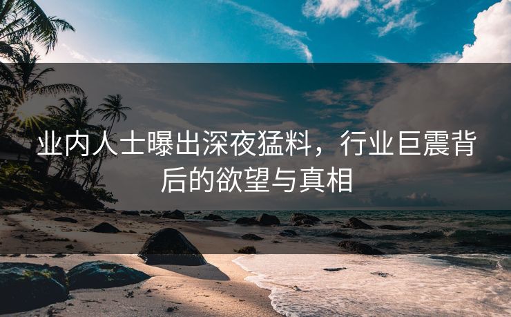 业内人士曝出深夜猛料，行业巨震背后的欲望与真相